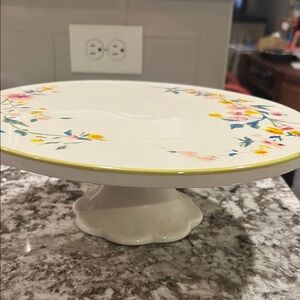 Floral Cake Stand with Lime Green Trim